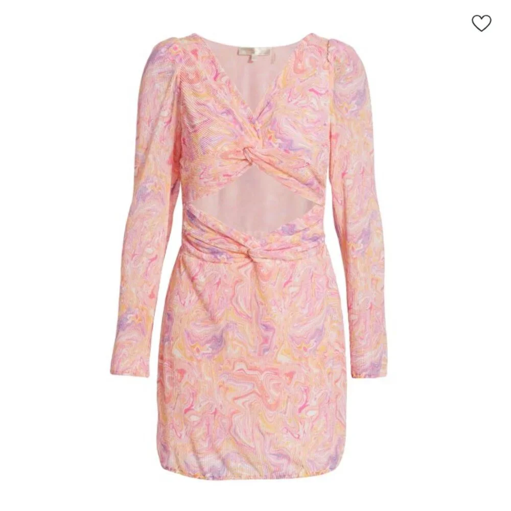 LoveShackFancy Nanita Marble Cut Out Mini Dress in Golden Maze NWT